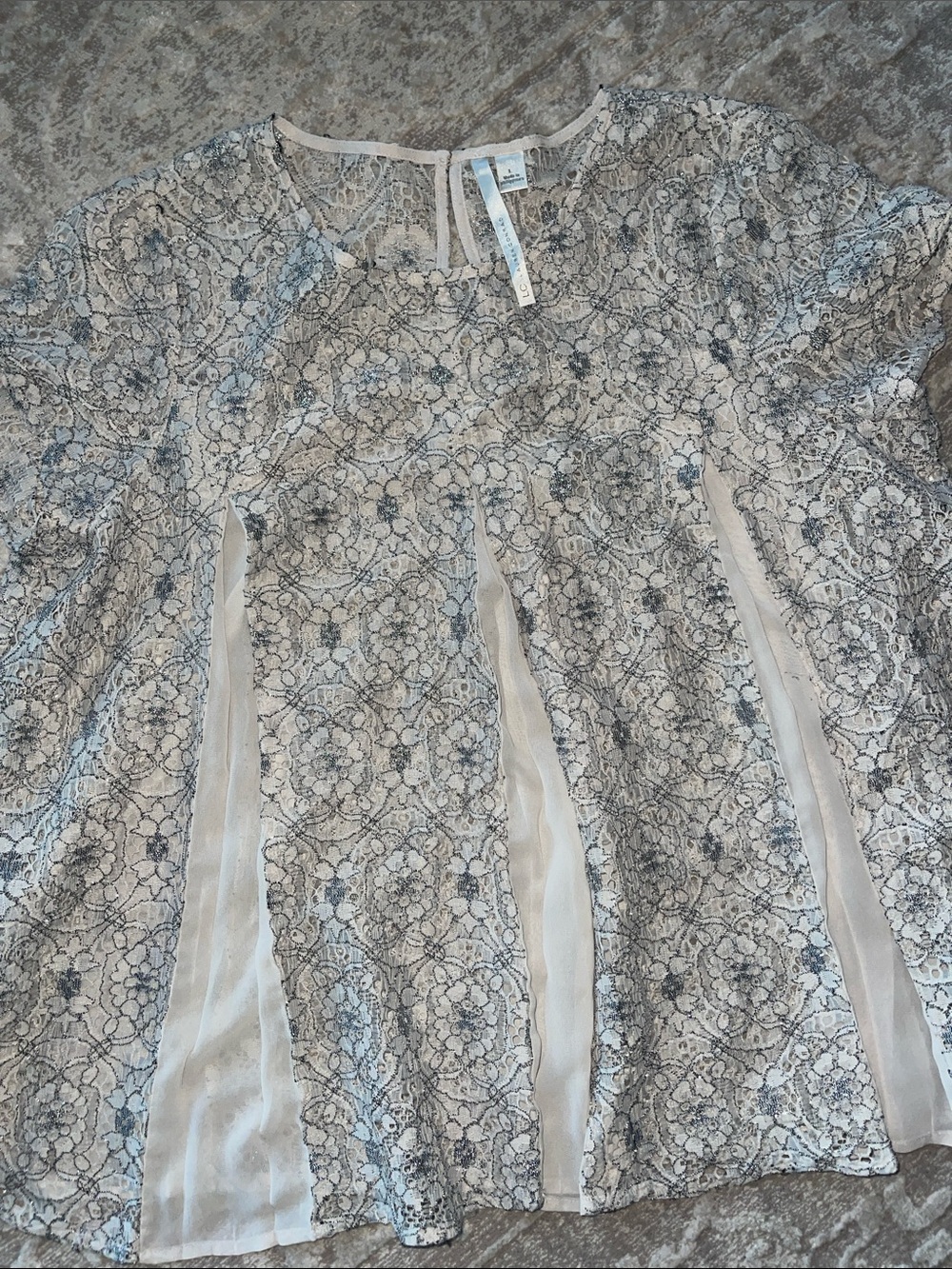 Lauren Conrad Lace Overlay Flowy Blouse in Cream and Silver